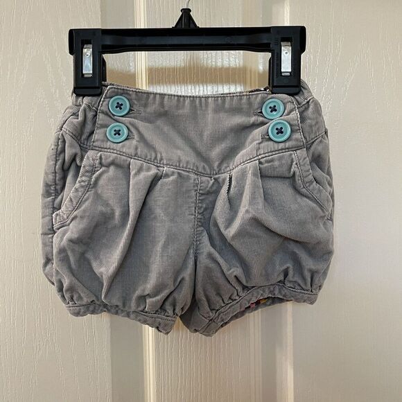 Baby Boden Gray Corduroy Bloomer Shorts Buttons Cotton Girls Size 12-18 Months - Picture 1 of 9